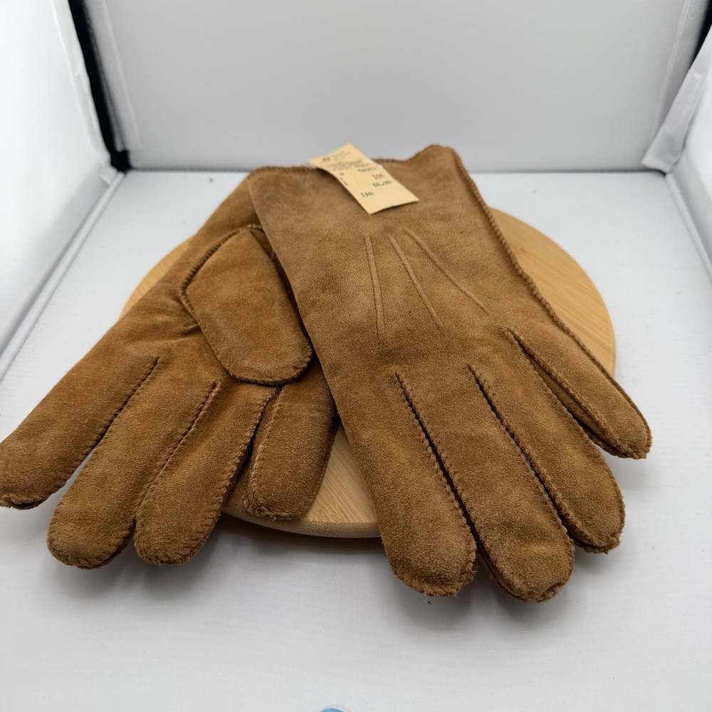 Vintage Fine's Brown Suede Leather Gloves Sherpa Lined Deadstock Size L 80s 90s
